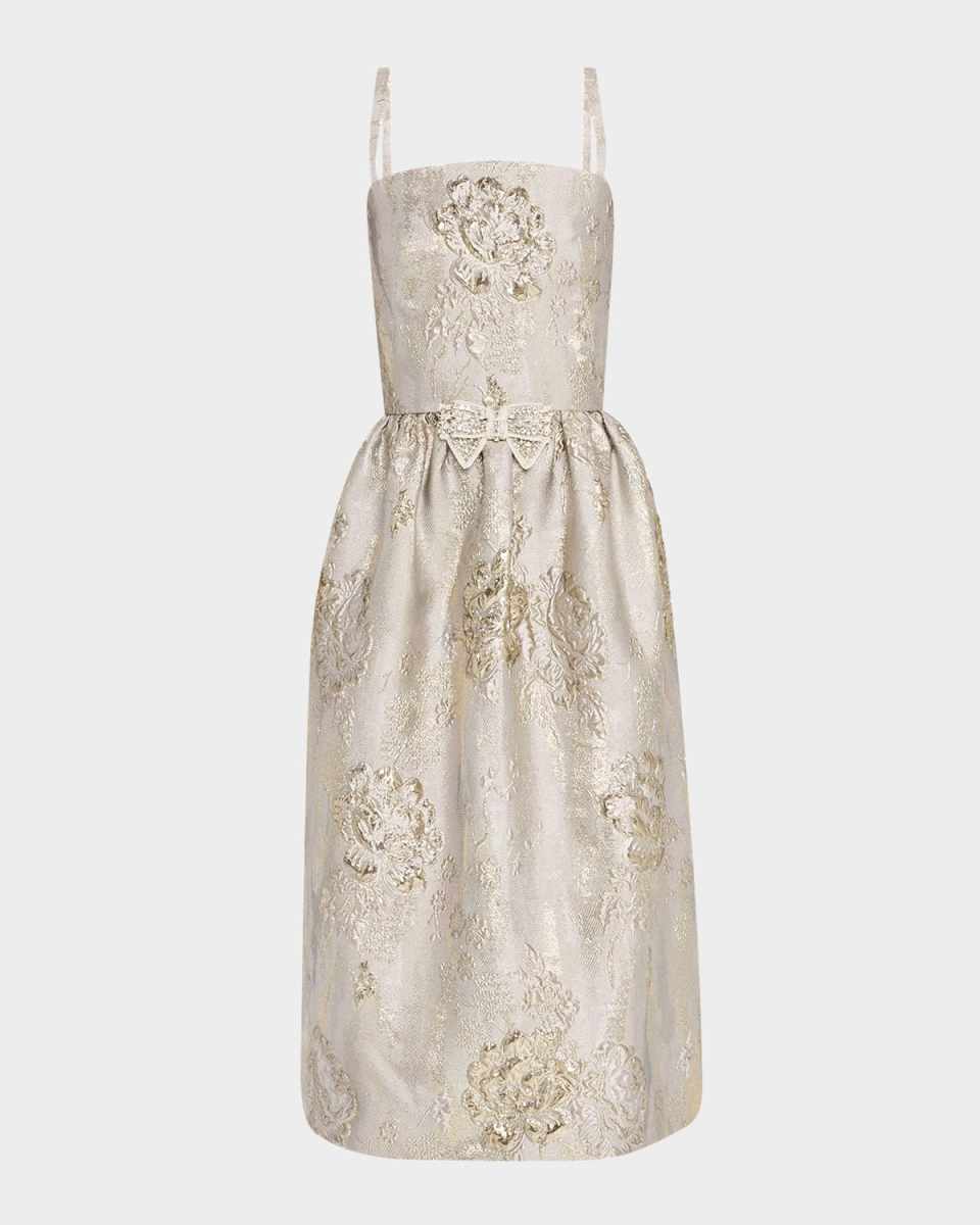 Sleeveless Brocade Midi Cocktail Dress